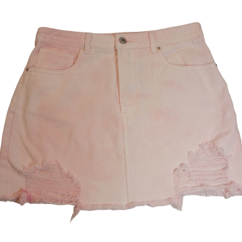 Forever 21 Women's Pink Denim Mini Skirt Distressed Tie Dyed Size 29/ 8